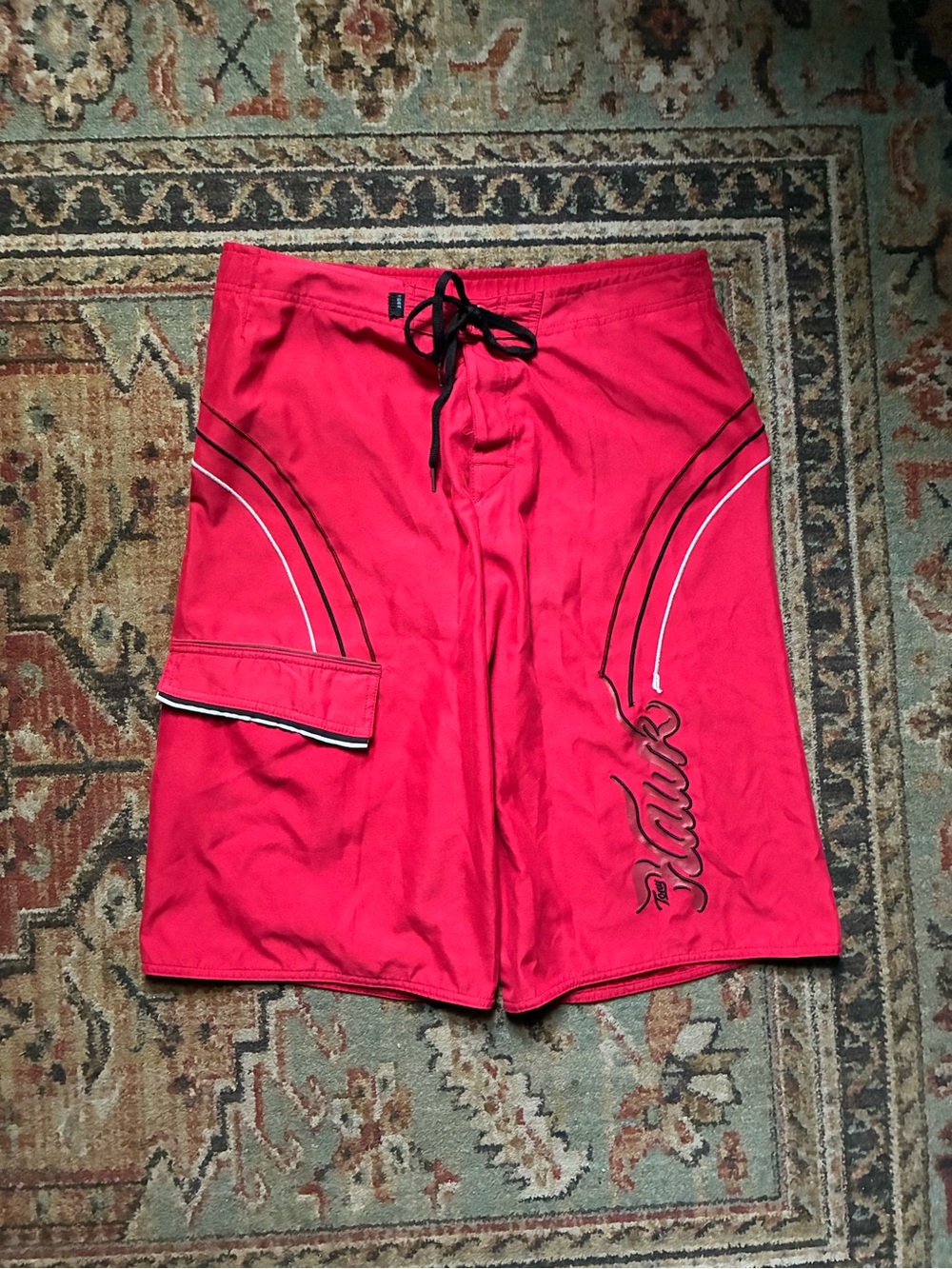Red Tony Hawk Men’s Swim Trunks with Side Pocket